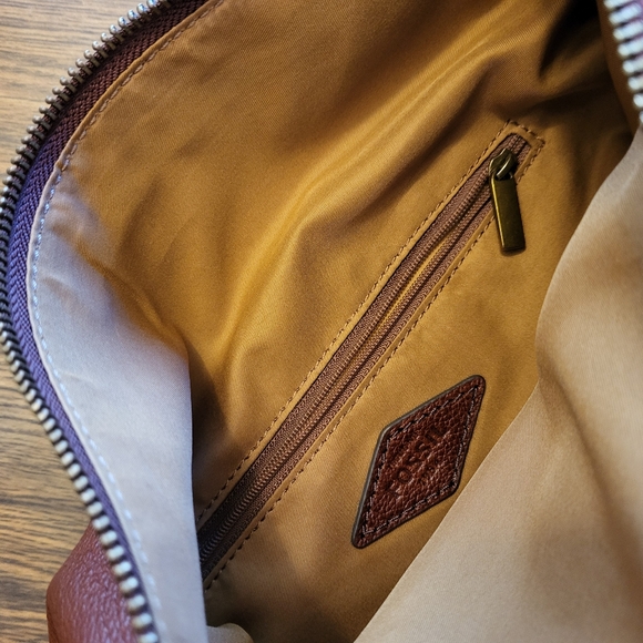 Fossil Leather Bucket Shoulder Bag Purse Medium Brown Zip Closure - Picture 11 of 15